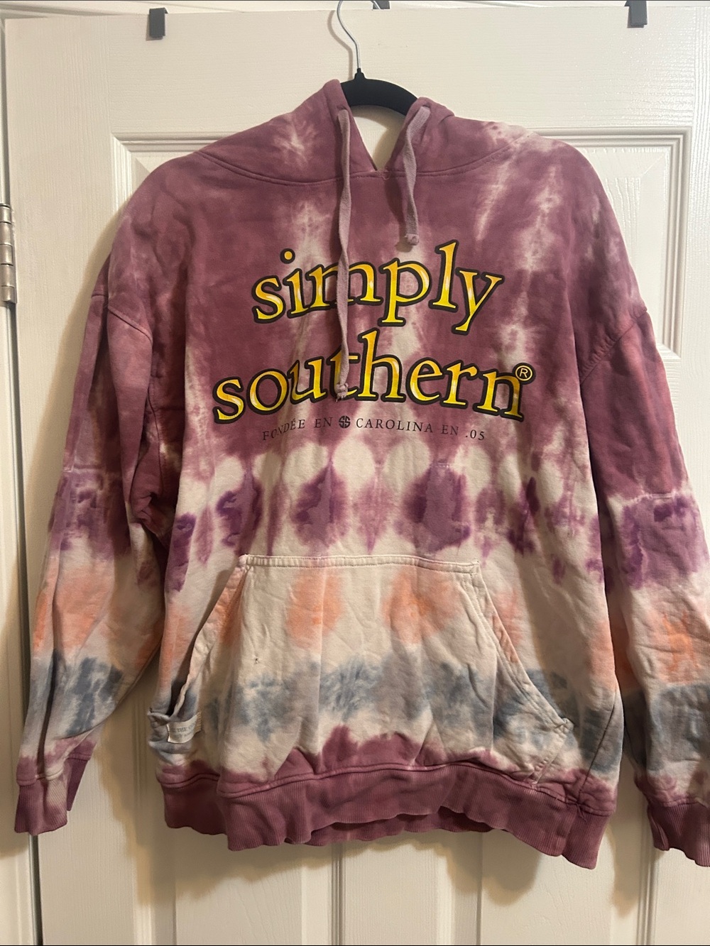 Simply Southern Tie-Dye Pullover Hoodie in Purple, Cream, Peach, Gray